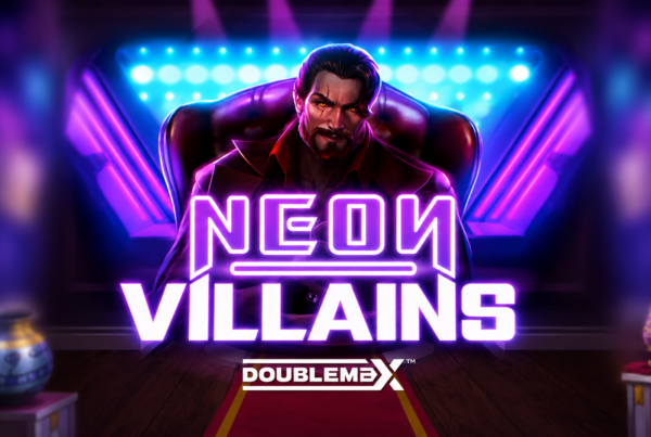 Slot Neon Villains DoubleMax di Yggdrasil con ambientazione cyberpunk, protagonista su trono illuminato da luci al neon e stile futuristico caratterizzato dalla meccanica DoubleMax.