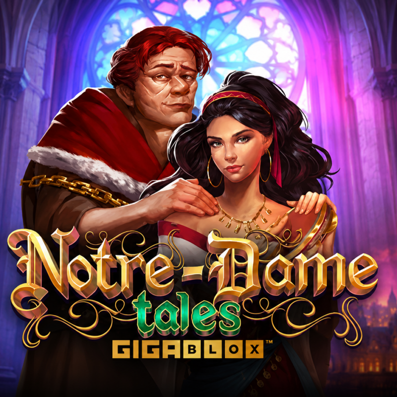 Slot Notre-Dame Tales di Yggdrasil con i protagonisti ispirati alla Parigi medievale, la cattedrale di Notre-Dame sullo sfondo e tecnologia Gigablox.