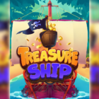 Slot Treasure Ship di R. Franco con nave pirata, vela con bandiera del teschio, monete d'oro e ambientazione tropicale dedicata alla ricerca del tesoro.