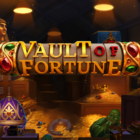 Slot Vault of Fortune di Yggdrasil con antico caveau colmo di tesori, gioielli, manufatti preziosi e ambientazione archeologica dedicata a Cascading Reels, Wild espandibili e Free Spins.