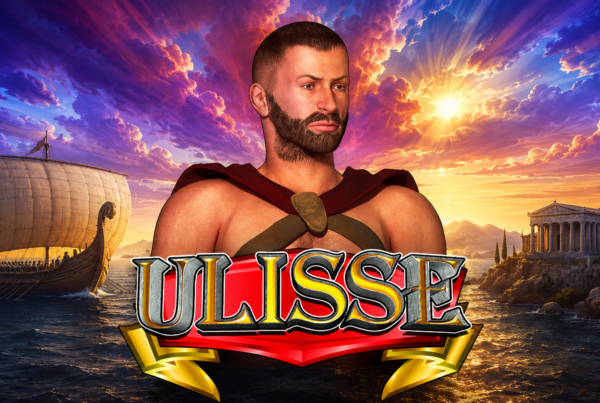 Slot a tema Odissea dedicata a Ulisse con eroe greco, nave antica, tempio dell'Olimpo e ambientazione ispirata alla mitologia greca.