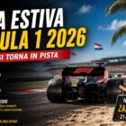Pausa estiva Formula 1 2026: immagine editoriale con una monoposto vista di spalle ferma su un circuito accanto a una spiaggia, con il titolo dedicato allo stop estivo e al ritorno in pista a Zandvoort.