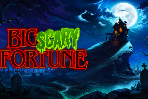 Slot Big Scary Fortune di Inspired con casa infestata, luna piena, cimitero e ambientazione horror di Halloween dedicata ai Free Spins e alla funzione Big Pumpkin.