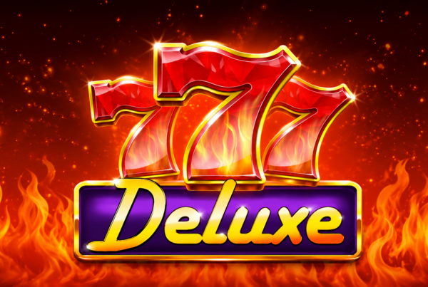Slot 777 Deluxe di Blueprint Gaming con tre simboli 7 rossi, fiamme e logo Deluxe dorato su sfondo infuocato.