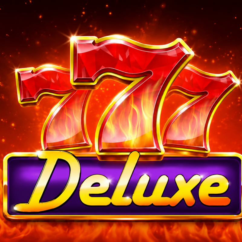 Slot 777 Deluxe di Blueprint Gaming con tre simboli 7 rossi, fiamme e logo Deluxe dorato su sfondo infuocato.