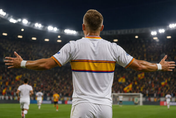 Lecce fantacalcio 2026/27: calciatore del Lecce ripreso di spalle mentre esulta a braccia aperte davanti ai tifosi nello stadio durante una partita di Serie A.