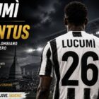 Lucumì alla Juventus, difensore colombiano rappresentato di spalle con maglia bianconera dopo il trasferimento dal Bologna, con cifre di contratto e stipendio.