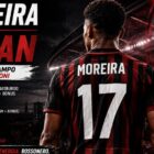 Moreira al Milan, esterno rappresentato di spalle con maglia rossonera dopo l’accordo con lo Strasburgo per un trasferimento da 50 milioni di euro più bonus.