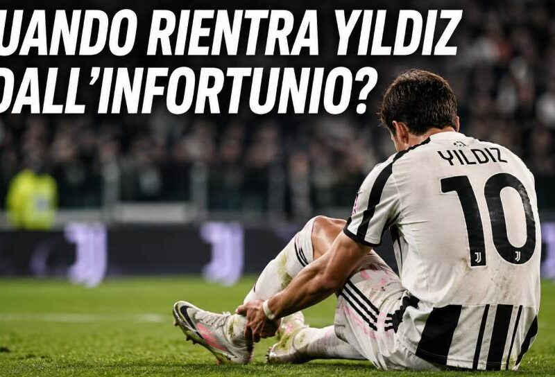 Quando rientra Yildiz dall’infortunio? Il numero 10 bianconero seduto sul campo si tiene il piede sinistro dopo l’infortunio che richiede un’operazione.