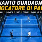Quanto guadagna un giocatore di padel, partita professionistica vista dall’alto su campo blu con quattro giocatori e informazioni su premi, sponsor e costi.