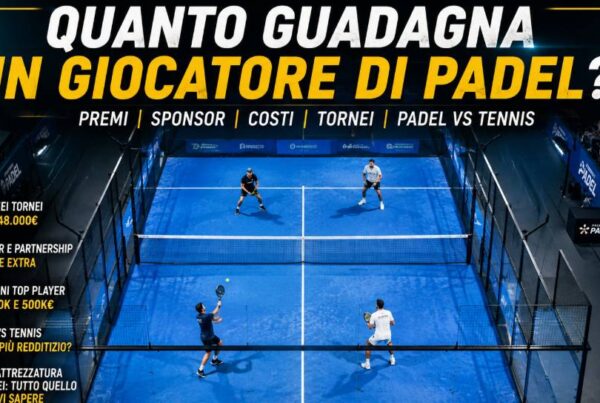 Quanto guadagna un giocatore di padel, partita professionistica vista dall’alto su campo blu con quattro giocatori e informazioni su premi, sponsor e costi.