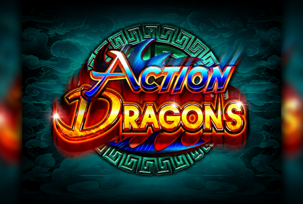 Slot Action Dragons di Ainsworth con logo colorato, drago stilizzato e ambientazione orientale caratterizzata da tonalità rosse, dorate e turchesi.