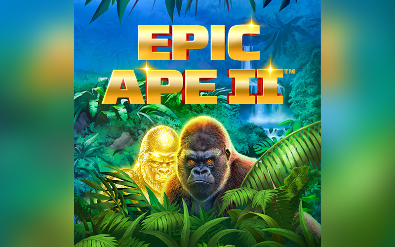 Slot Epic Ape II di Playtech con gorilla e Golden Gorilla immersi in una giungla tropicale con vegetazione e cascate.