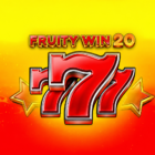 Slot Fruity Win 20 di FAZI con logo del gioco, grandi simboli 777 rossi e stelle dorate su sfondo giallo e rosso.