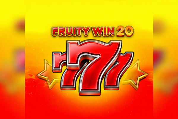 Slot Fruity Win 20 di FAZI con logo del gioco, grandi simboli 777 rossi e stelle dorate su sfondo giallo e rosso.