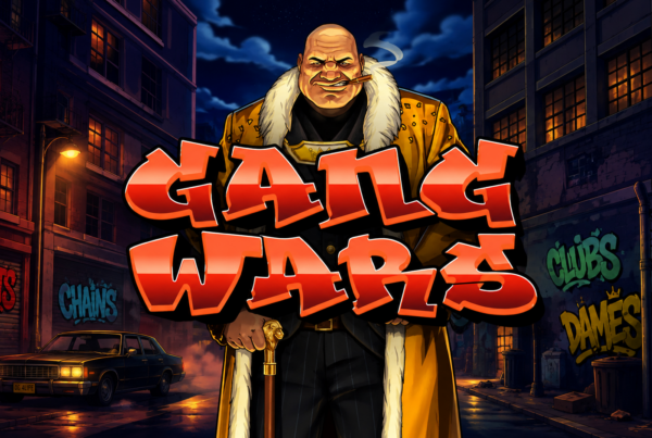 Slot Gang Wars di Greentube con boss gangster in primo piano, logo Gang Wars e ambientazione urbana notturna tra strade, graffiti e bande rivali.