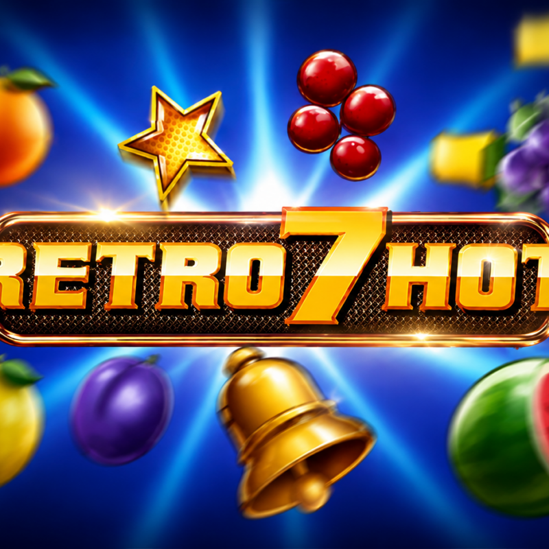 Slot Retro 7 Hot di FAZI con logo dorato, numero 7 e simboli classici come ciliegie, limone, campana, prugna e anguria.
