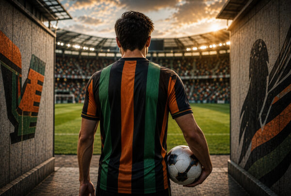 Venezia al fantacalcio 2026/27, calciatore arancioneroverde di spalle con pallone mentre entra in campo.