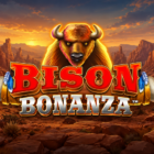 Slot Bison Bonanza di Blueprint con grande bisonte centrale, logo del gioco in primo piano e paesaggio roccioso sullo sfondo.