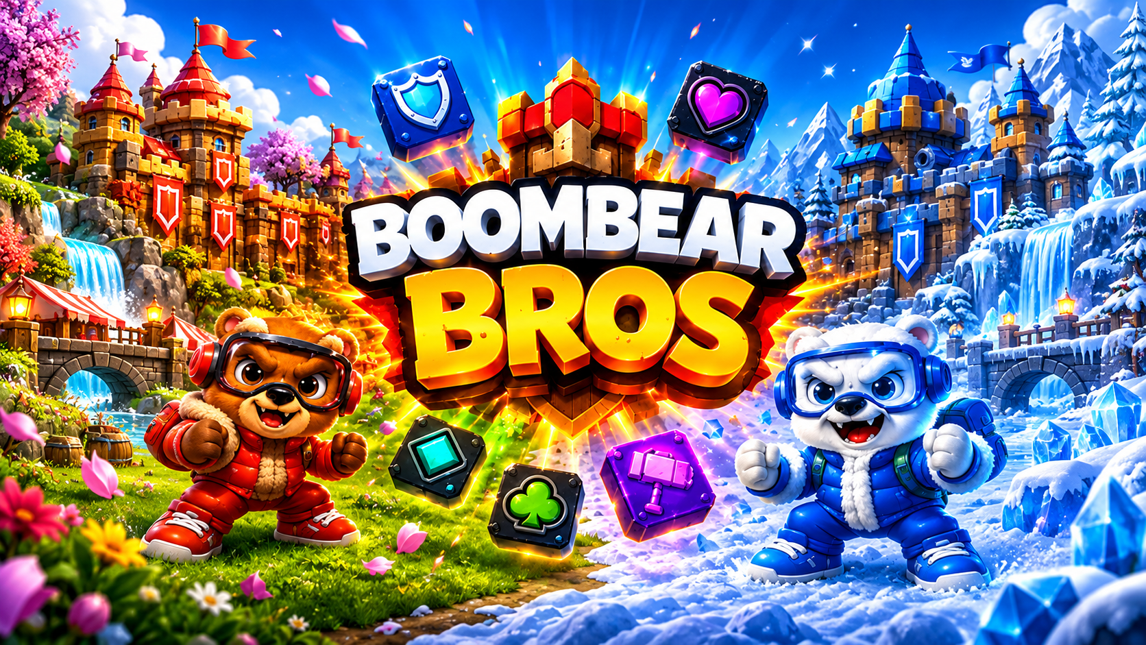 Slot Boombear Bros con i due orsi protagonisti tra ambientazione di fuoco e ghiaccio