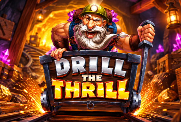 Slot Drill The Thrill con minatore, carrello da miniera, cristalli e ambientazione sotterranea