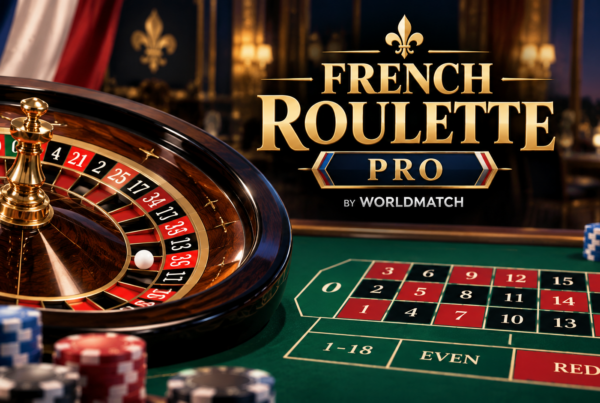 Slot French Roulette Pro di WorldMatch con tavolo verde, ruota della roulette e fiches da casinò in primo piano