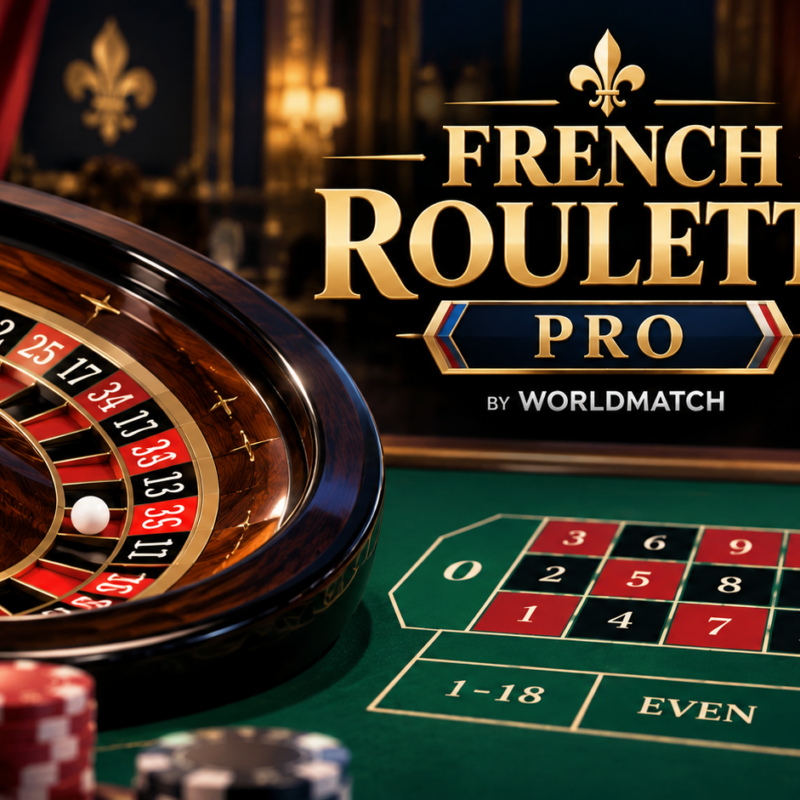Slot French Roulette Pro di WorldMatch con tavolo verde, ruota della roulette e fiches da casinò in primo piano