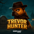 Slot Trevor Hunter di Hacksaw Gaming con cane esploratore in un cimitero e logo del gioco