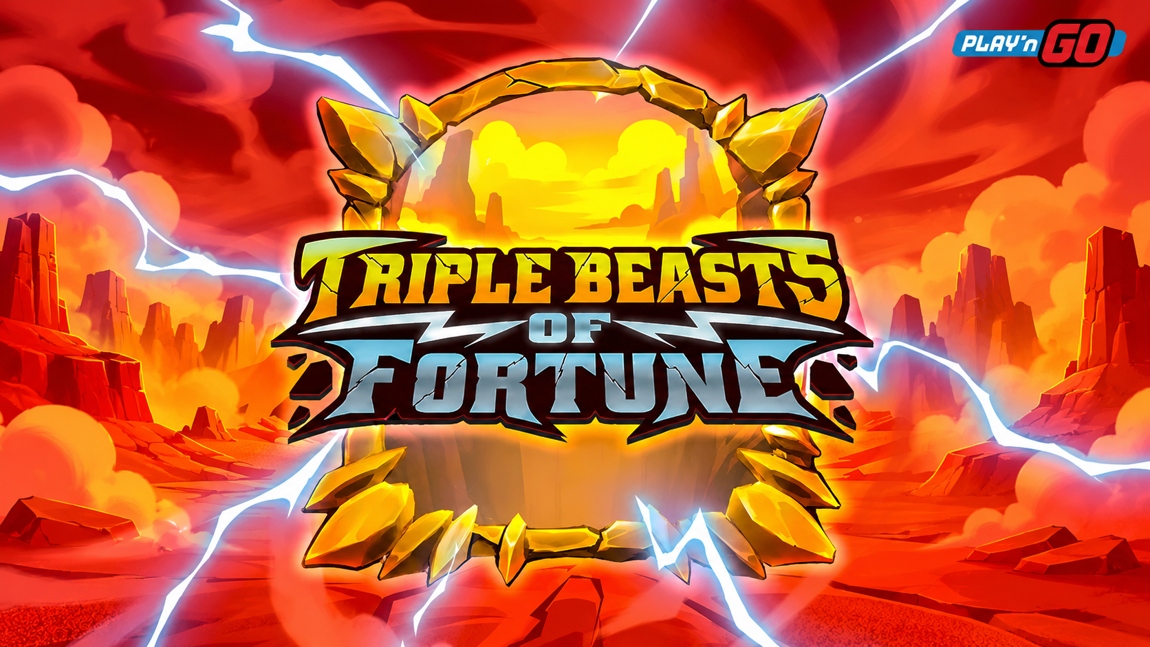 Slot Triple Beasts of Fortune di Play'n GO con ambientazione desertica e logo del gioco