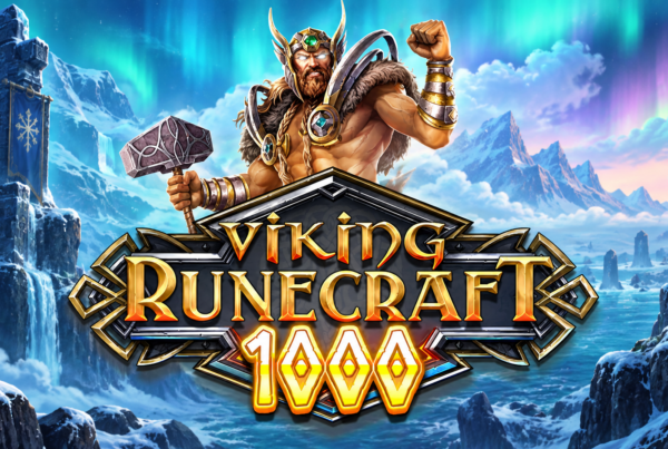 Slot Vikings Runecraft 1000 di Play'n GO con guerriero vichingo, martello e ambientazione nordica ghiacciata