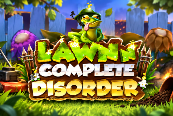 Slot Lawn n' Complete Disorder con ambientazione da giardino e grafica cartoon