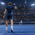 US Open 2026 ottavi di finale, tennista festeggia di spalle sul campo di Flushing Meadows