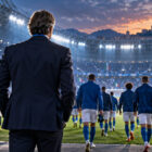 Convocati Italia Mancini, il commissario tecnico di spalle osserva gli Azzurri entrare in campo allo stadio.