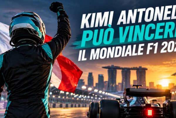 Kimi Antonelli può vincere il Mondiale 2026: pilota italiano di spalle davanti a una monoposto sul circuito di Singapore