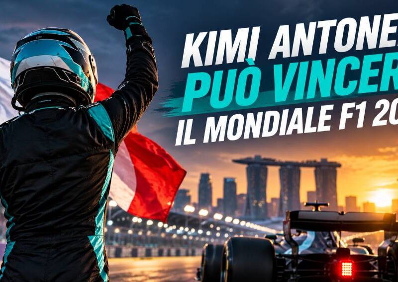 Kimi Antonelli può vincere il Mondiale 2026: pilota italiano di spalle davanti a una monoposto sul circuito di Singapore