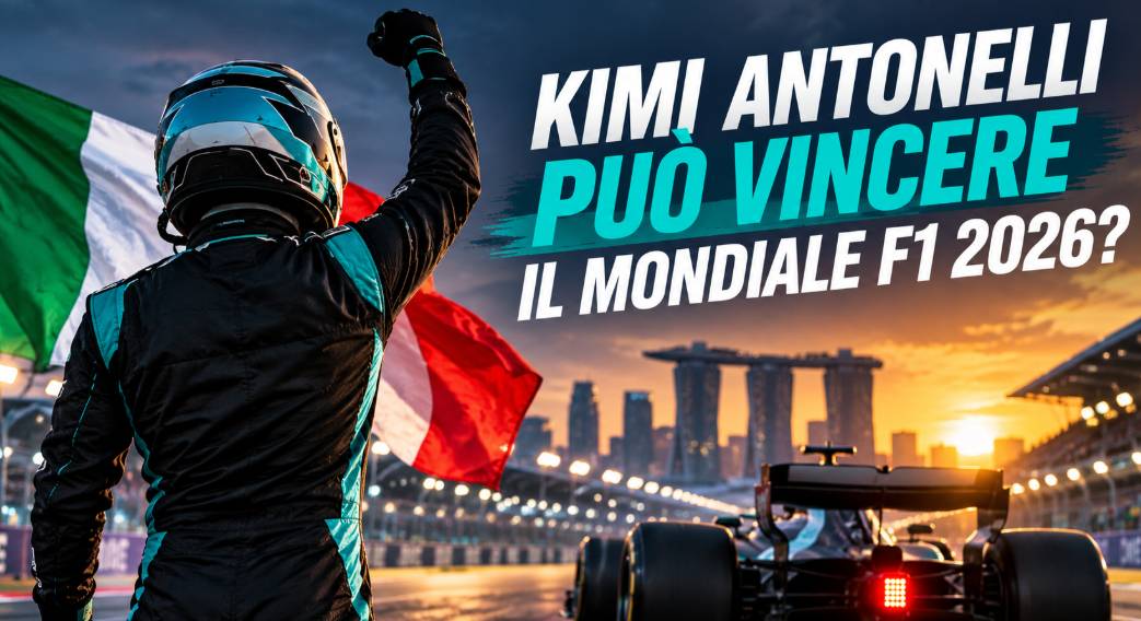 Kimi Antonelli può vincere il Mondiale 2026: pilota italiano di spalle davanti a una monoposto sul circuito di Singapore