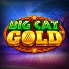 Slot Big Cat Gold, logo originale del gioco con scritte verdi e dorate su sfondo blu e viola ispirato alla savana africana.