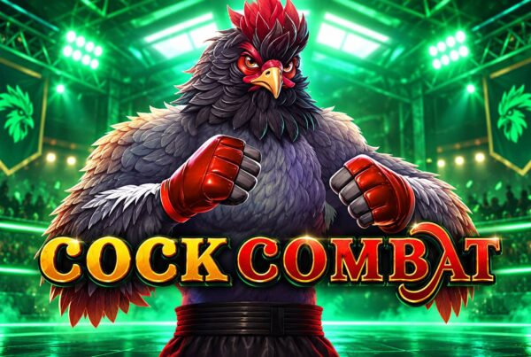 Slot Cock Combat di WorldMatch con gallo combattente e guantoni rossi in un'arena illuminata di verde.