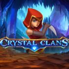 Slot Crystal Clans di iSoftBet con guerriera incappucciata, cristalli luminosi e ambientazione fantasy.