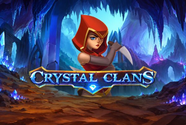 Slot Crystal Clans di iSoftBet con guerriera incappucciata, cristalli luminosi e ambientazione fantasy.