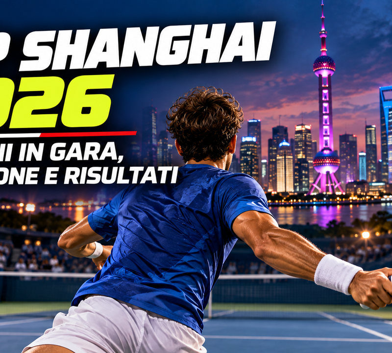 ATP Shanghai 2026 italiani in gara: tennista di spalle sul campo con skyline di Shanghai sullo sfondo.
