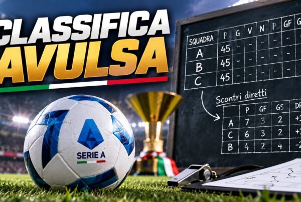 Classifica avulsa nel calcio, rappresentata da una tabella con tre squadre a pari punti e il calcolo degli scontri diretti per stabilire le posizioni in Serie A.