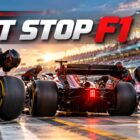 Pit stop F1 durante una gara di Formula 1, con i meccanici al lavoro per sostituire rapidamente gli pneumatici della monoposto ai box.