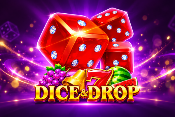 Slot Dice & Drop di TaDa Gaming con dadi rossi, simboli frutta, campana e numero 7