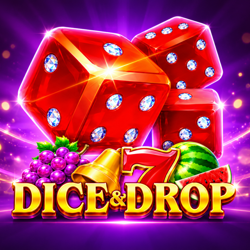 Slot Dice & Drop di TaDa Gaming con dadi rossi, simboli frutta, campana e numero 7