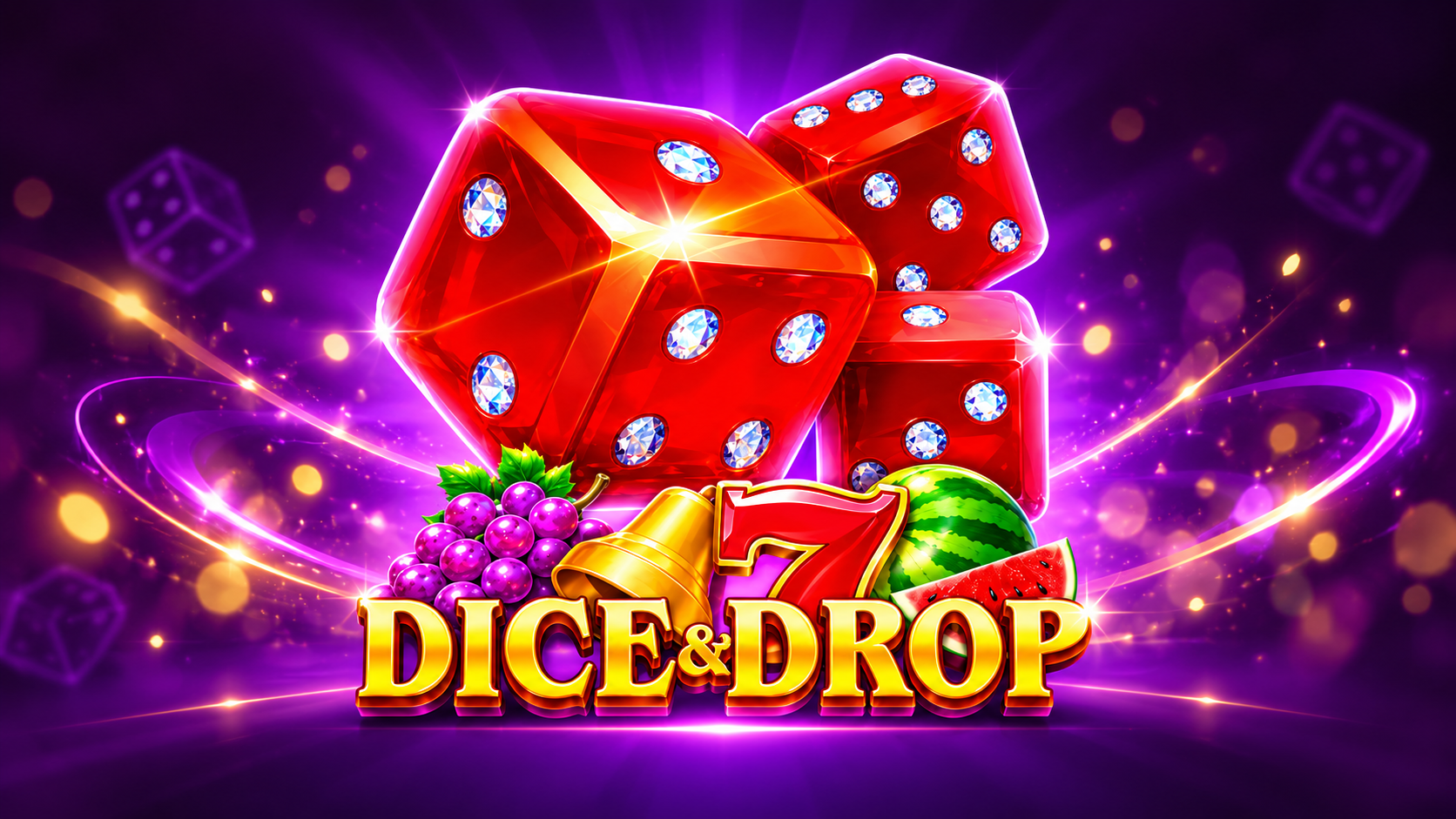 Slot Dice & Drop di TaDa Gaming con dadi rossi, simboli frutta, campana e numero 7