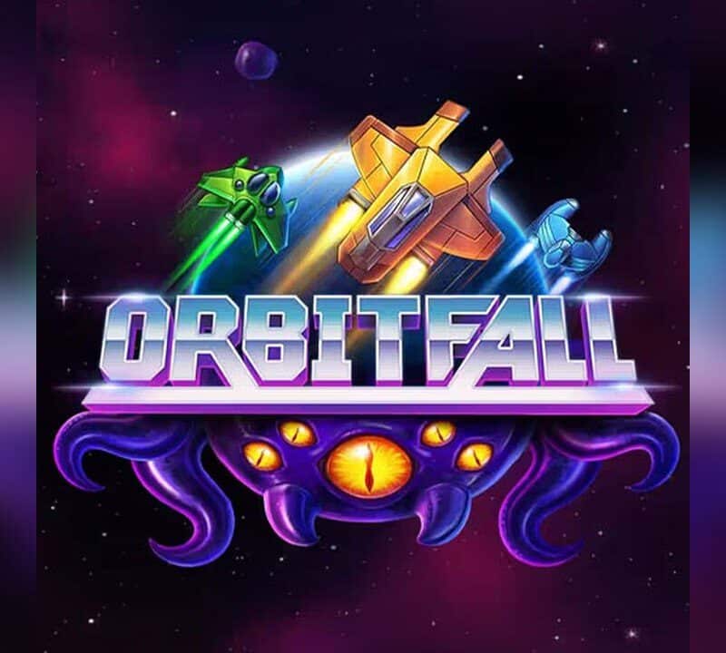 Slot Orbitfall di ELK Studios con astronavi futuristiche, raggi laser e creatura aliena viola sullo sfondo di una galassia spaziale.