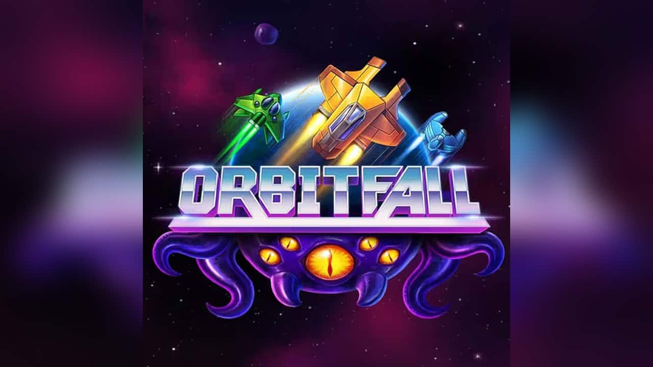 Slot Orbitfall di ELK Studios con astronavi futuristiche, raggi laser e creatura aliena viola sullo sfondo di una galassia spaziale.