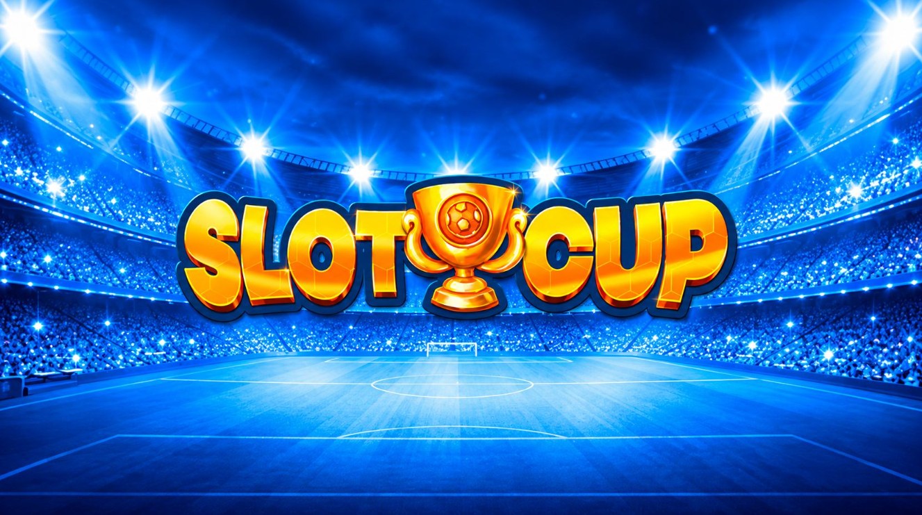 Slot Slot Cup di WorldMatch con coppa dorata e scritta del gioco sullo sfondo di uno stadio di calcio illuminato.